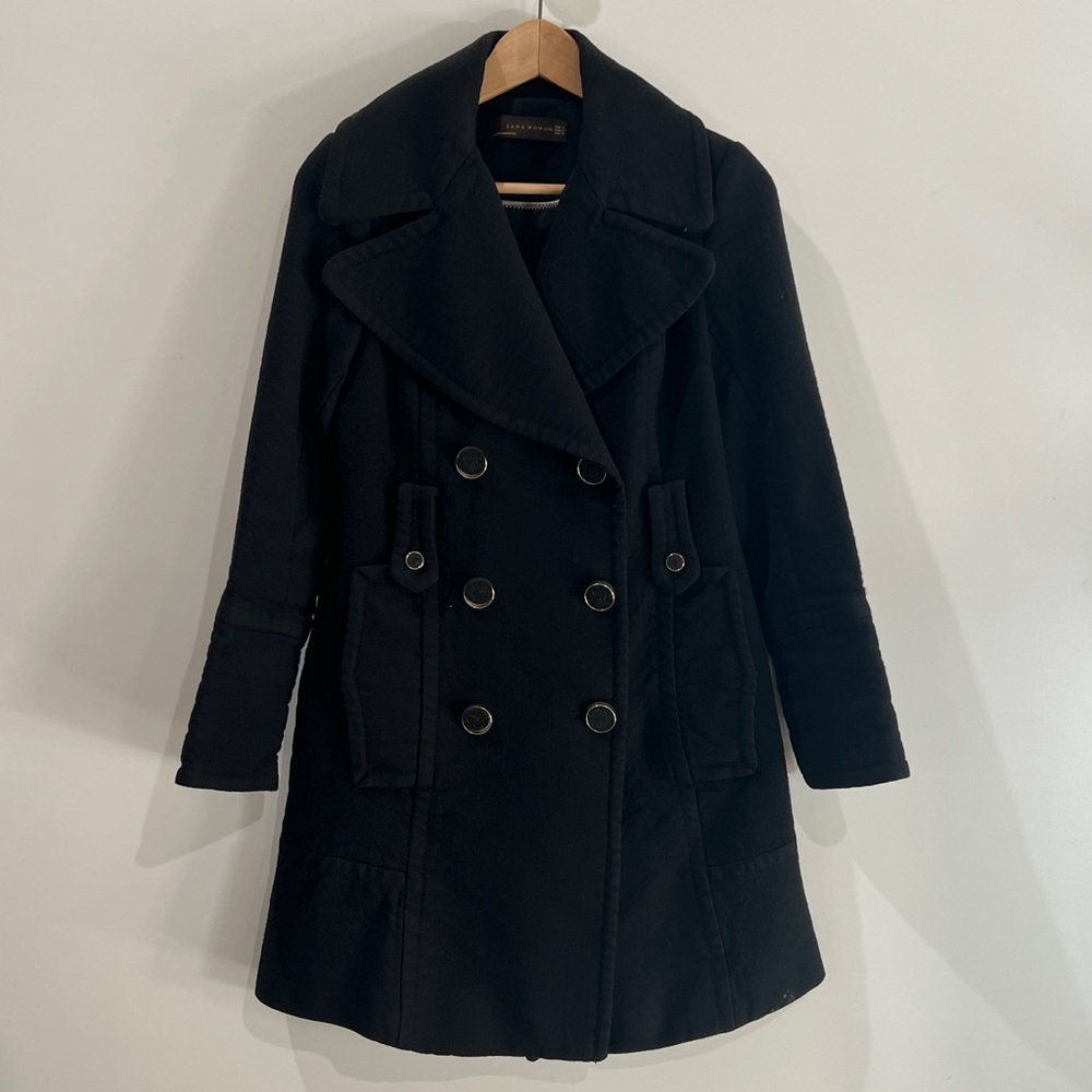 Zara Woman Black Coat Size S made in Morocco